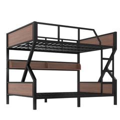 Bellemave® Metal Bunk Bed with Storage Shelves, Ladders & LED Lights, Heavy - duty Bunk bed for Bedrooms, Guest Rooms & Dorms, No Box Spring Needed & Noise - free Design, Black - Bellemave