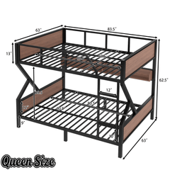 Bellemave® Metal Bunk Bed with Storage Shelves, Ladders & LED Lights, Heavy - duty Bunk bed for Bedrooms, Guest Rooms & Dorms, No Box Spring Needed & Noise - free Design, Black - Bellemave