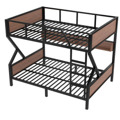 Bellemave® Metal Bunk Bed with Storage Shelves, Ladders & LED Lights, Heavy - duty Bunk bed for Bedrooms, Guest Rooms & Dorms, No Box Spring Needed & Noise - free Design, Black - Bellemave
