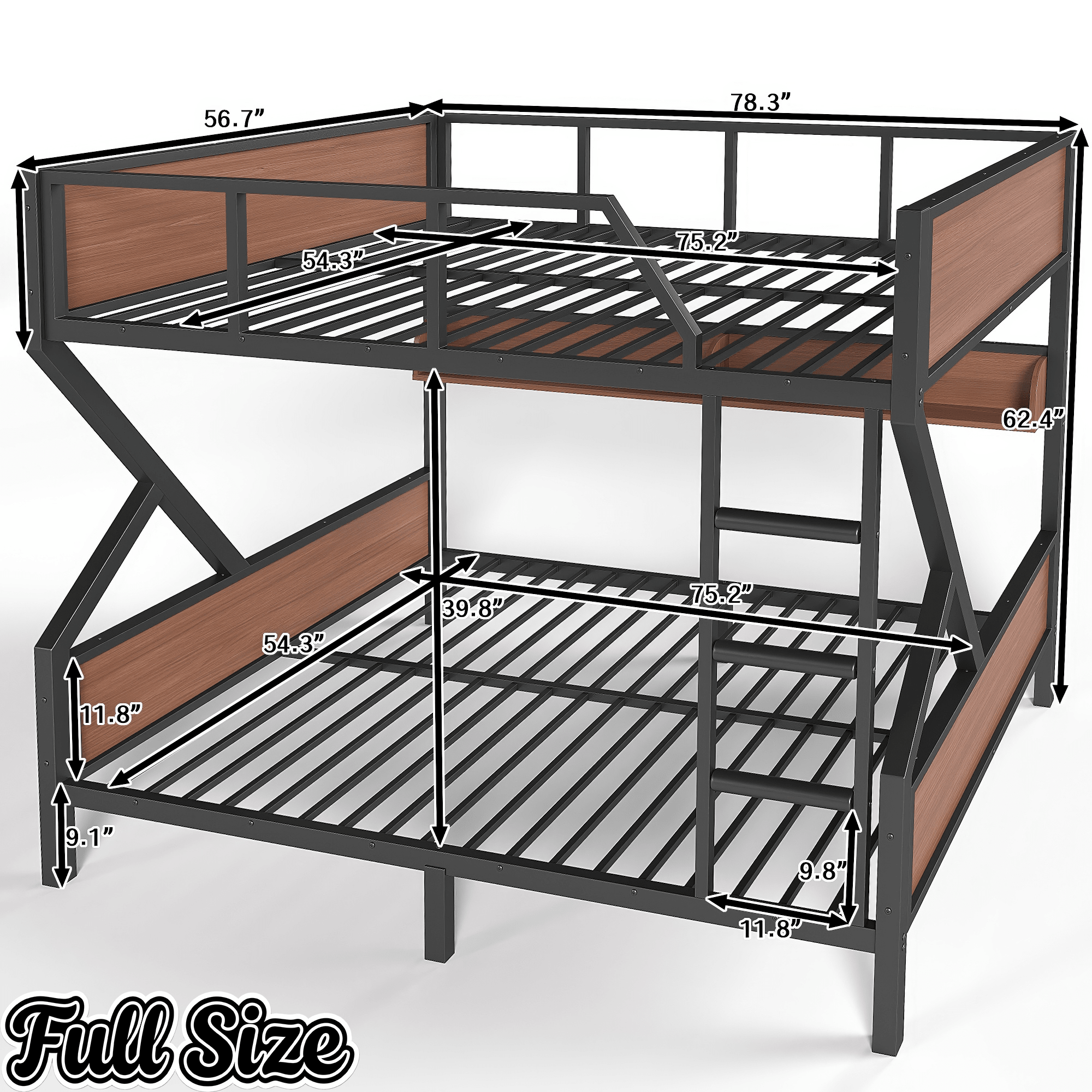 Bellemave® Metal Bunk Bed with Storage Shelves, Ladders & LED Lights, Heavy - duty Bunk bed for Bedrooms, Guest Rooms & Dorms, No Box Spring Needed & Noise - free Design, Black - Bellemave