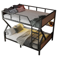 Bellemave® Metal Bunk Bed with Storage Shelves, Ladders & LED Lights, Heavy - duty Bunk bed for Bedrooms, Guest Rooms & Dorms, No Box Spring Needed & Noise - free Design, Black - Bellemave