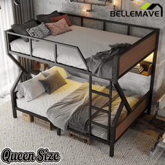 Bellemave® Metal Bunk Bed with Storage Shelves, Ladders & LED Lights, Heavy - duty Bunk bed for Bedrooms, Guest Rooms & Dorms, No Box Spring Needed & Noise - free Design, Black - Bellemave