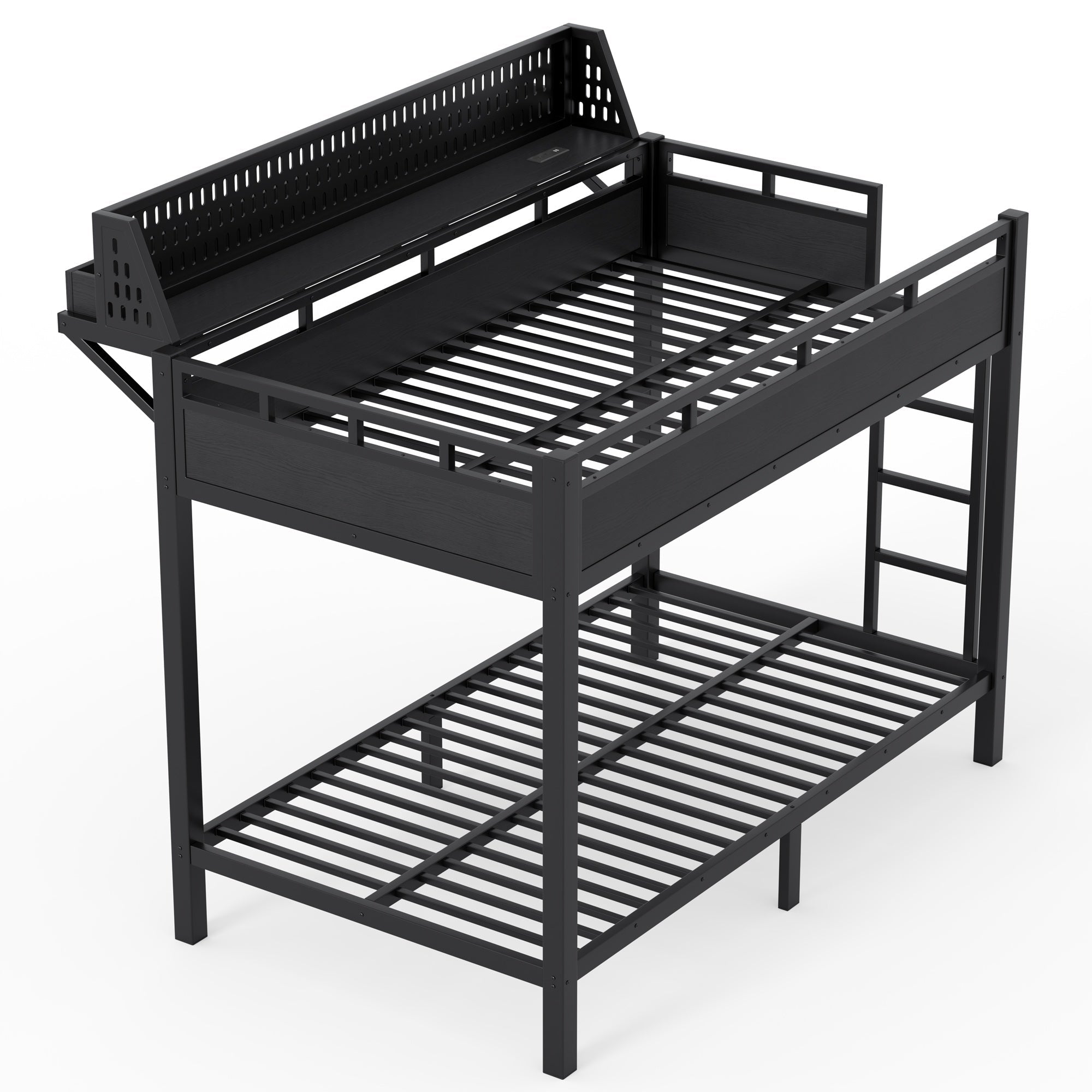 Bellemave® Metal Bunk Bed with Storage Shelves & Pegboard, Bunk Bed Frame with USB Ports & LED Lights for Teens and Adults - Bellemave