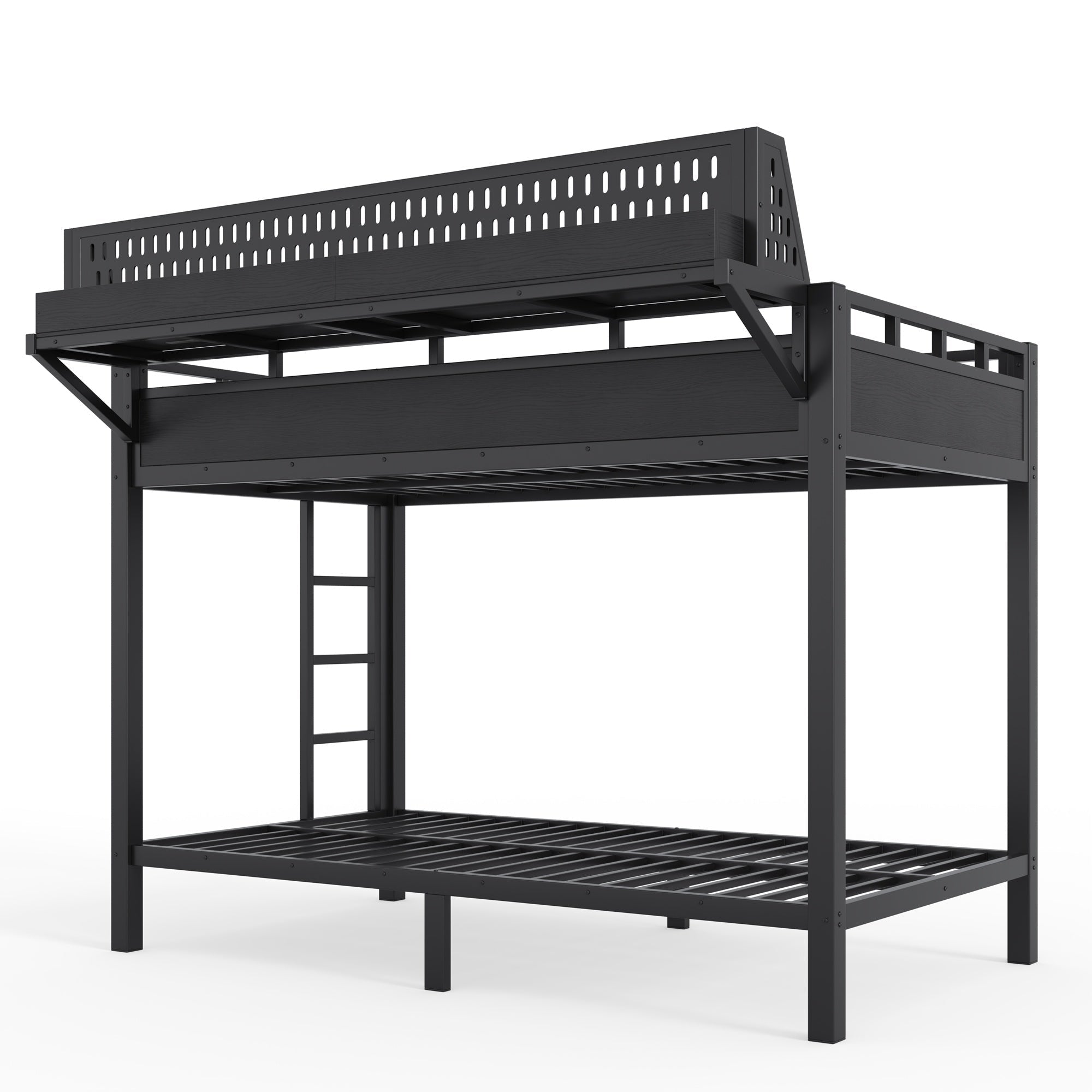 Bellemave® Metal Bunk Bed with Storage Shelves & Pegboard, Bunk Bed Frame with USB Ports & LED Lights for Teens and Adults - Bellemave
