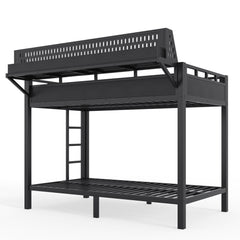Bellemave® Metal Bunk Bed with Storage Shelves & Pegboard, Bunk Bed Frame with USB Ports & LED Lights for Teens and Adults - Bellemave