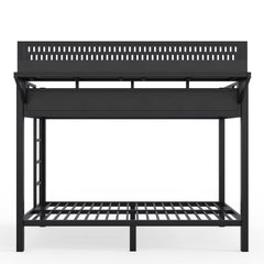 Bellemave® Metal Bunk Bed with Storage Shelves & Pegboard, Bunk Bed Frame with USB Ports & LED Lights for Teens and Adults - Bellemave