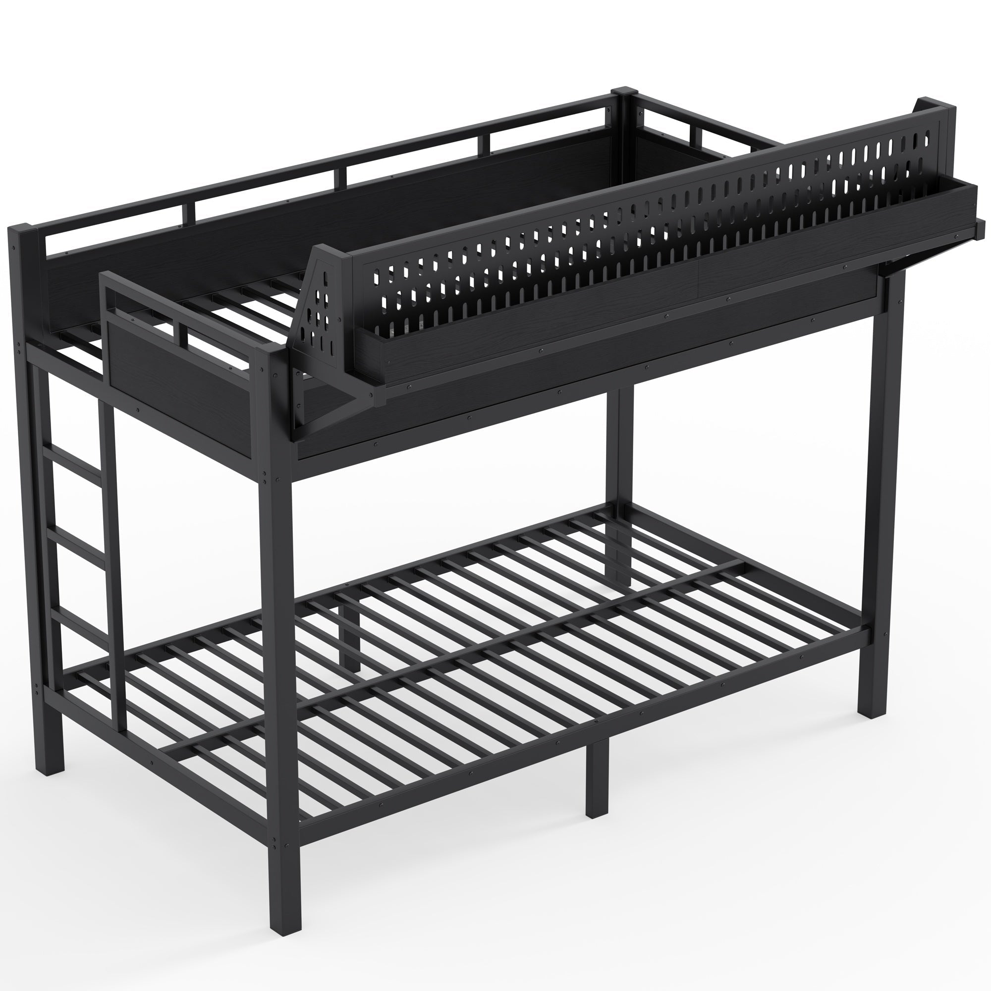 Bellemave® Metal Bunk Bed with Storage Shelves & Pegboard, Bunk Bed Frame with USB Ports & LED Lights for Teens and Adults - Bellemave