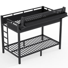 Bellemave® Metal Bunk Bed with Storage Shelves & Pegboard, Bunk Bed Frame with USB Ports & LED Lights for Teens and Adults - Bellemave