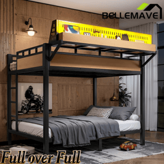 Bellemave® Metal Bunk Bed with Storage Shelves & Pegboard, Bunk Bed Frame with USB Ports & LED Lights for Teens and Adults - Bellemave