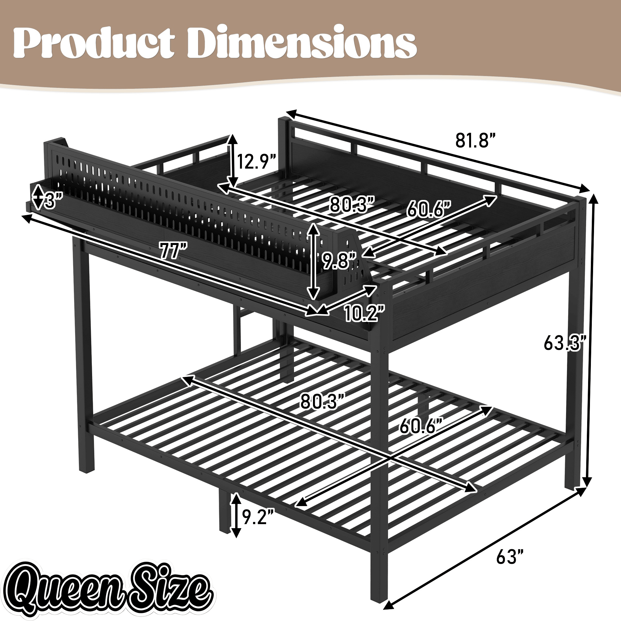 Bellemave® Metal Bunk Bed with Storage Shelves & Pegboard, Bunk Bed Frame with USB Ports & LED Lights for Teens and Adults - Bellemave