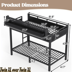Bellemave® Metal Bunk Bed with Storage Shelves & Pegboard, Bunk Bed Frame with USB Ports & LED Lights for Teens and Adults - Bellemave