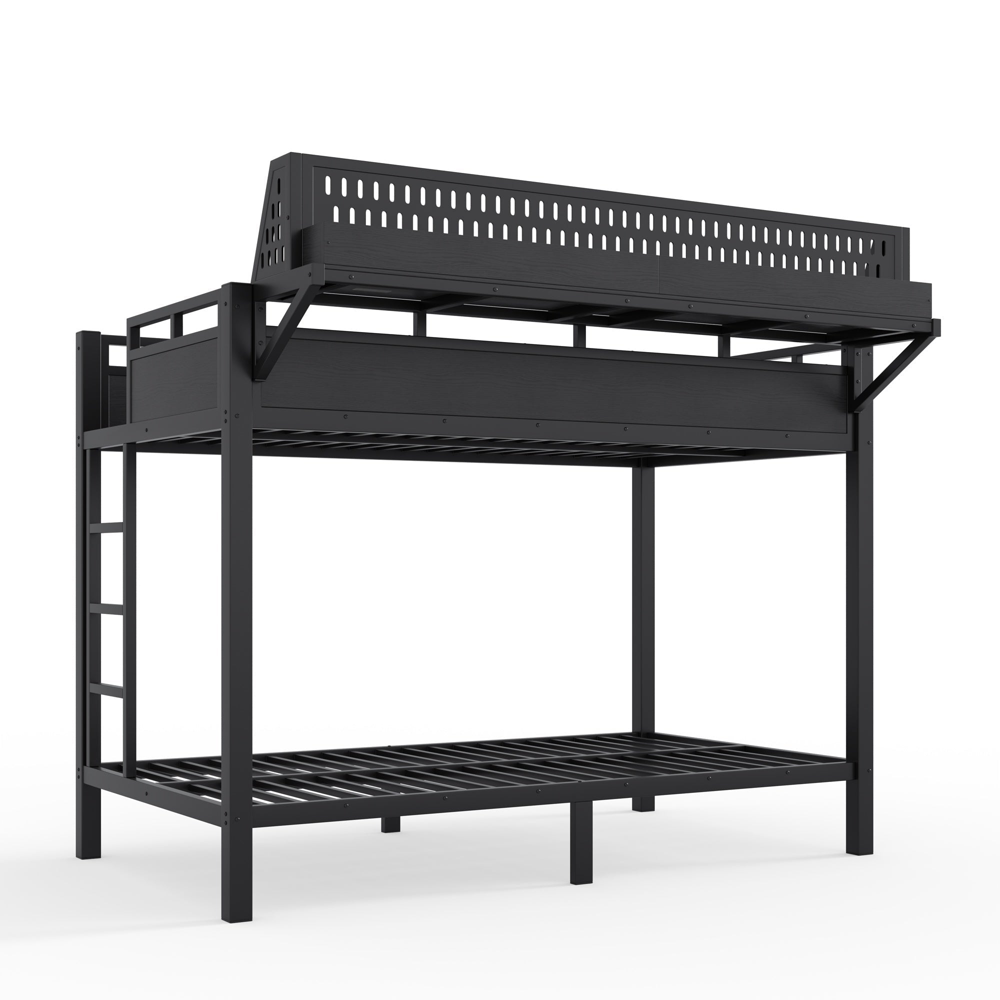 Bellemave® Metal Bunk Bed with Storage Shelves & Pegboard, Bunk Bed Frame with USB Ports & LED Lights for Teens and Adults - Bellemave