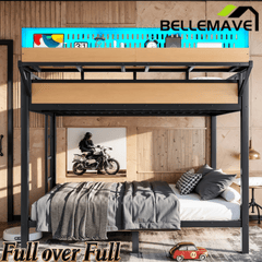 Bellemave® Metal Bunk Bed with Storage Shelves & Pegboard, Bunk Bed Frame with USB Ports & LED Lights for Teens and Adults - Bellemave