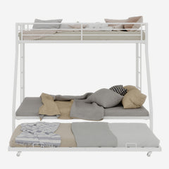Bellemave® Metal Bunk Bed with Trundle, Twin Over Full Bunk Bed with Guardrail and Ladder for Kids/Teenagers, Adults, White - Bellemave