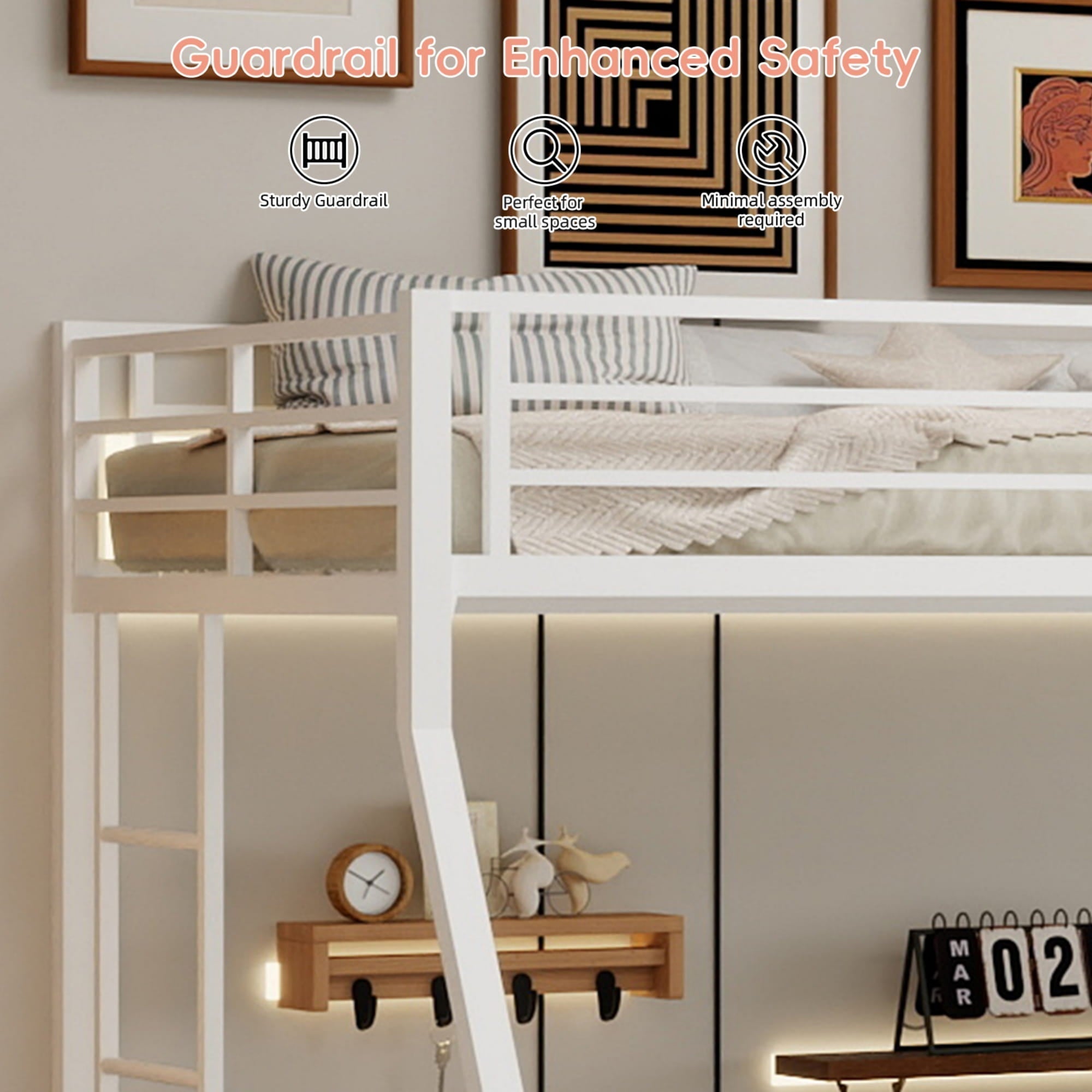 Bellemave® Metal Bunk Bed with Trundle, Twin Over Full Bunk Bed with Guardrail and Ladder for Kids/Teenagers, Adults, White - Bellemave