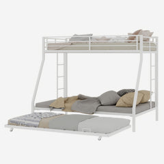 Bellemave® Metal Bunk Bed with Trundle, Twin Over Full Bunk Bed with Guardrail and Ladder for Kids/Teenagers, Adults, White - Bellemave