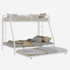 Bellemave® Metal Bunk Bed with Trundle, Twin Over Full Bunk Bed with Guardrail and Ladder for Kids/Teenagers, Adults, White - Bellemave