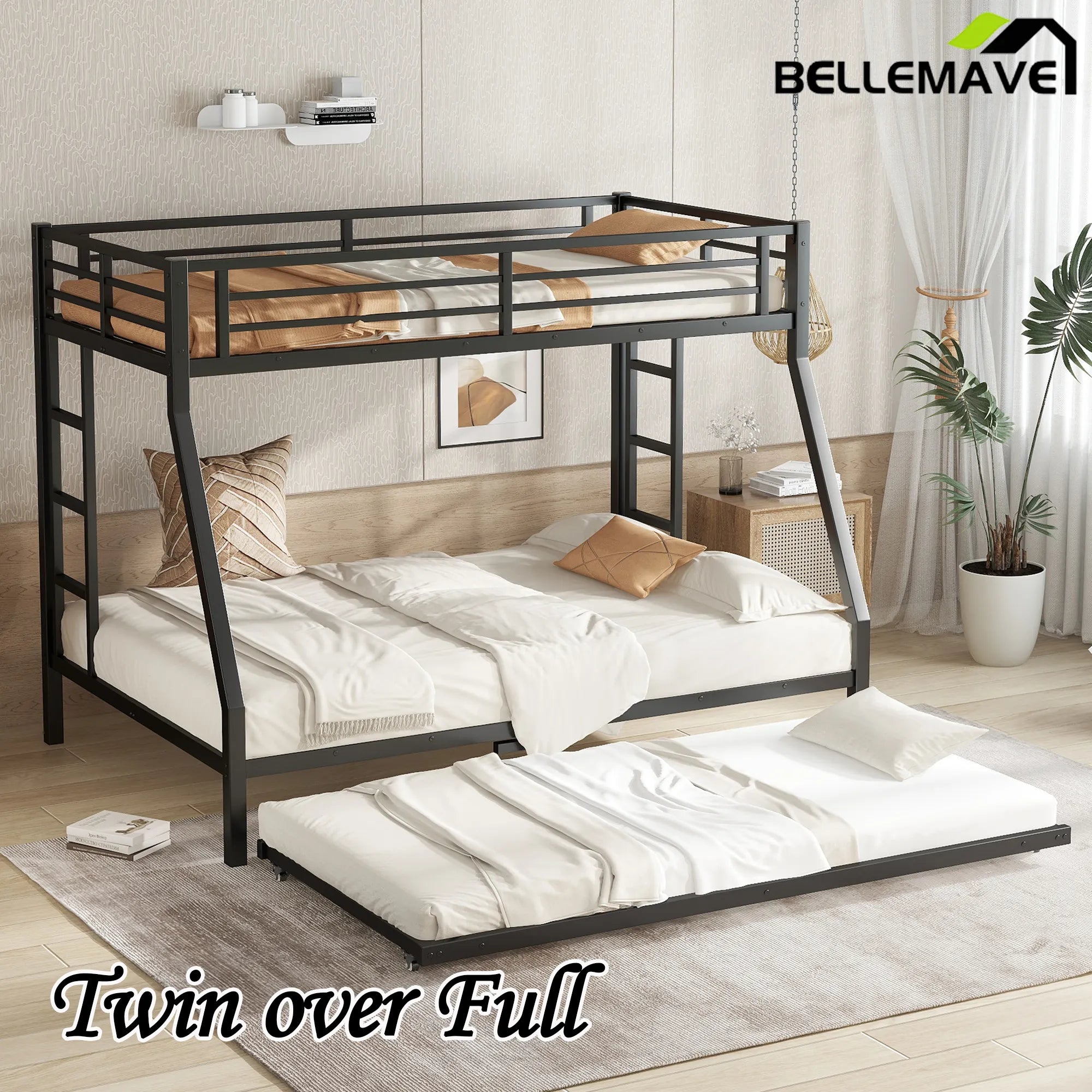 Bellemave® Metal Bunk Bed with Twin Size Trundle - Bellemave