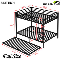 Bellemave® Metal Bunk Bed with Twin Size Trundle - Bellemave