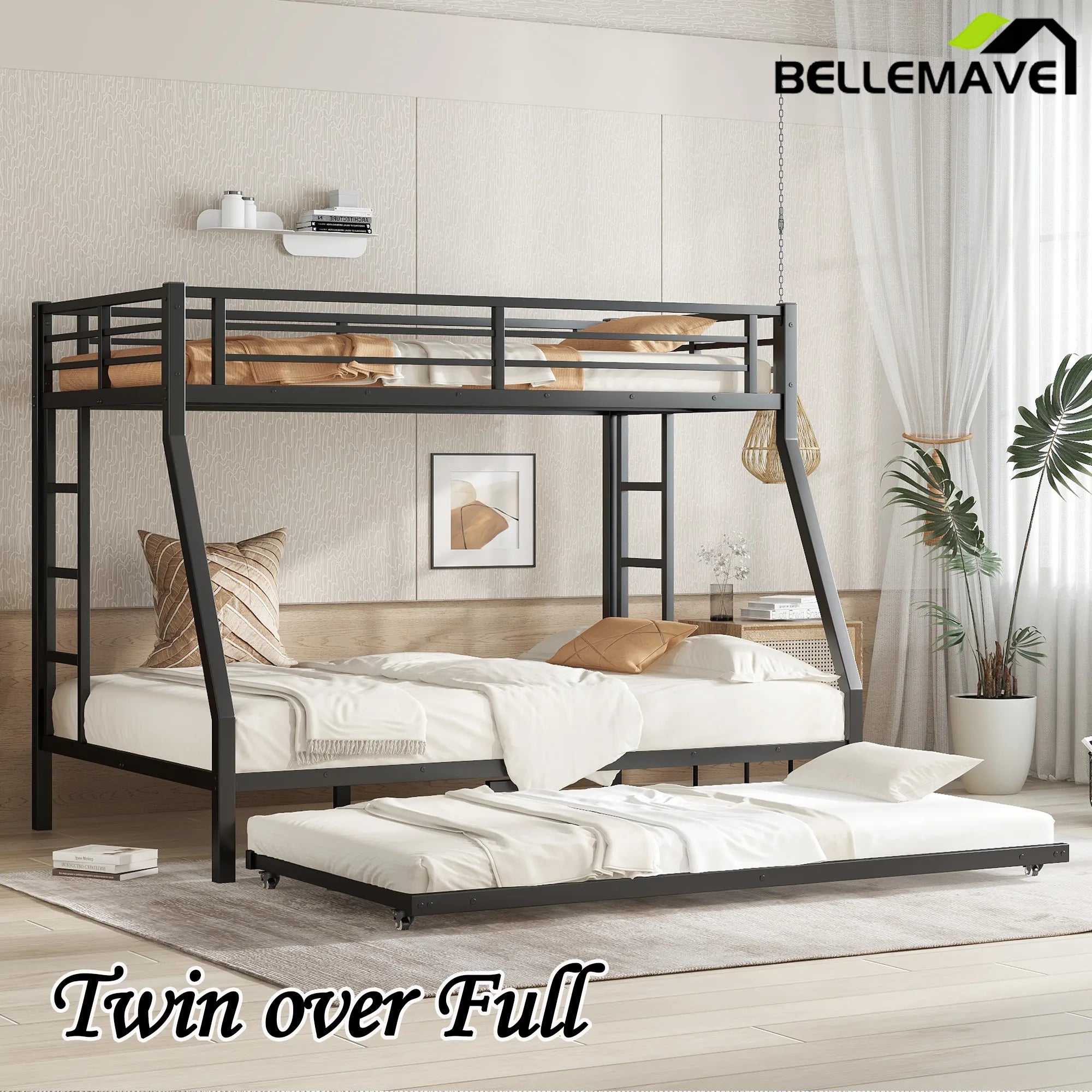 Bellemave® Metal Bunk Bed with Twin Size Trundle - Bellemave
