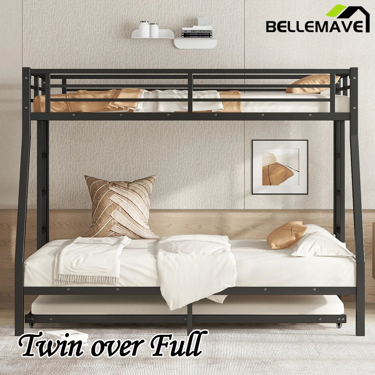 Bellemave® Metal Bunk Bed with Twin Size Trundle - Bellemave