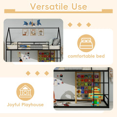 Bellemave® Metal Bunk beds Twin Over Twin Size, Bunk beds with guardrail for Kids, Floor bunk Bed, House loft Bed for Kids,Black - Bellemave