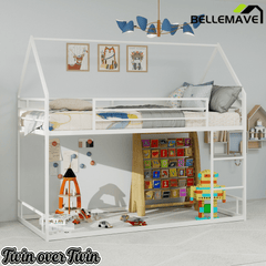 Bellemave® Metal Bunk beds Twin Over Twin Size, Bunk beds with guardrail for Kids, Floor bunk Bed, House loft Bed for Kids,Black - Bellemave