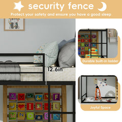 Bellemave® Metal Bunk beds Twin Over Twin Size, Bunk beds with guardrail for Kids, Floor bunk Bed, House loft Bed for Kids,Black - Bellemave