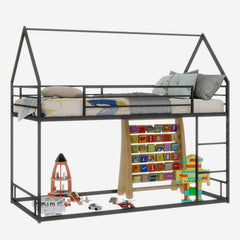 Bellemave® Metal Bunk beds Twin Over Twin Size, Bunk beds with guardrail for Kids, Floor bunk Bed, House loft Bed for Kids,Black - Bellemave