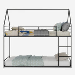 Bellemave® Metal Bunk beds Twin Over Twin Size, Bunk beds with guardrail for Kids, Floor bunk Bed, House loft Bed for Kids,Black - Bellemave