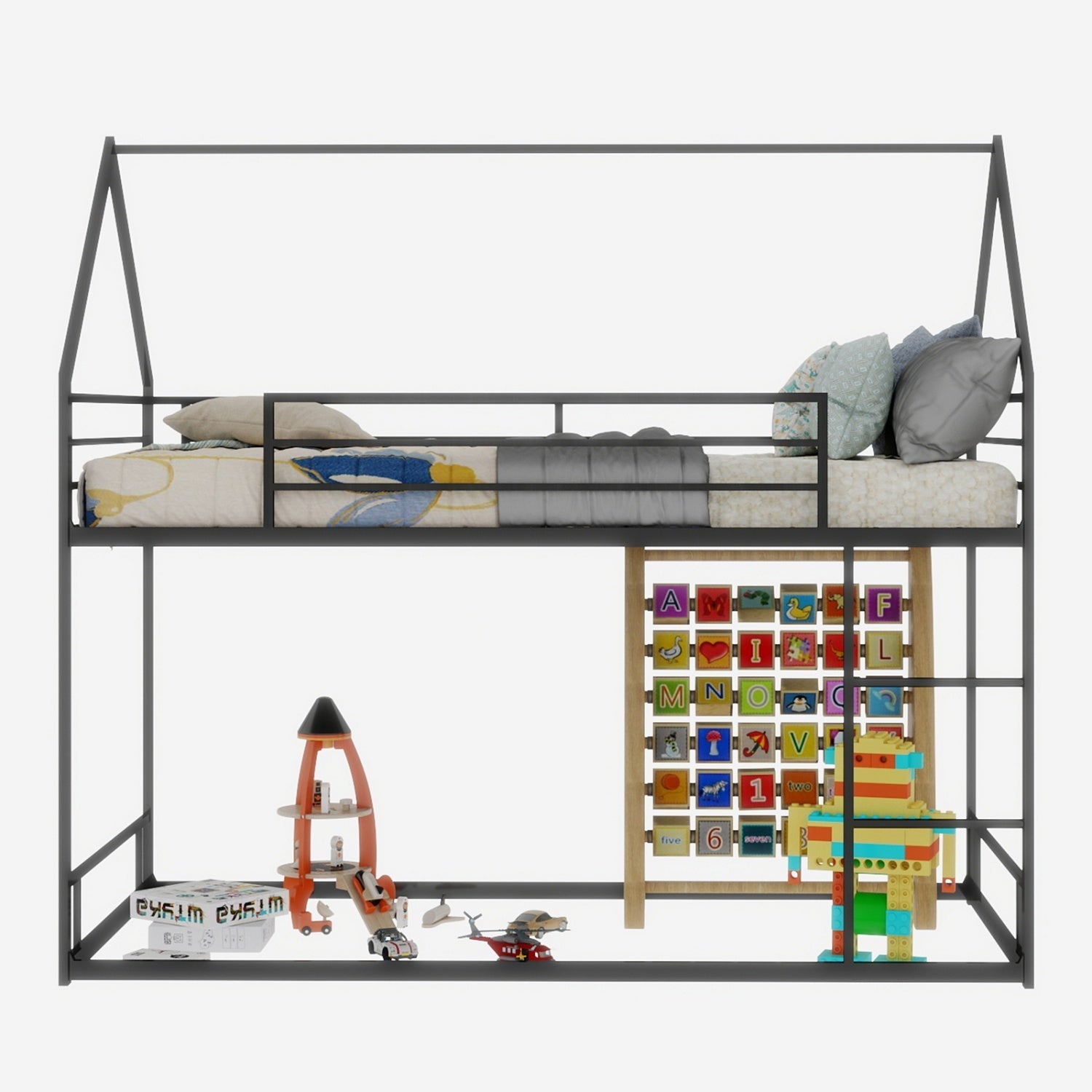 Bellemave® Metal Bunk beds Twin Over Twin Size, Bunk beds with guardrail for Kids, Floor bunk Bed, House loft Bed for Kids,Black - Bellemave