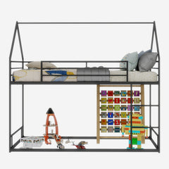 Bellemave® Metal Bunk beds Twin Over Twin Size, Bunk beds with guardrail for Kids, Floor bunk Bed, House loft Bed for Kids,Black - Bellemave
