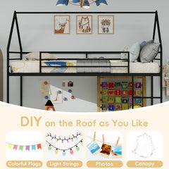 Bellemave® Metal Bunk beds Twin Over Twin Size, Bunk beds with guardrail for Kids, Floor bunk Bed, House loft Bed for Kids,Black - Bellemave