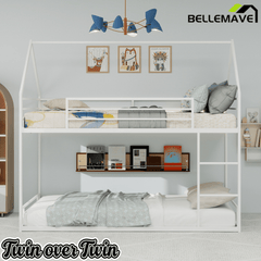 Bellemave® Metal Bunk beds Twin Over Twin Size, Bunk beds with guardrail for Kids, Floor bunk Bed, House loft Bed for Kids,Black - Bellemave