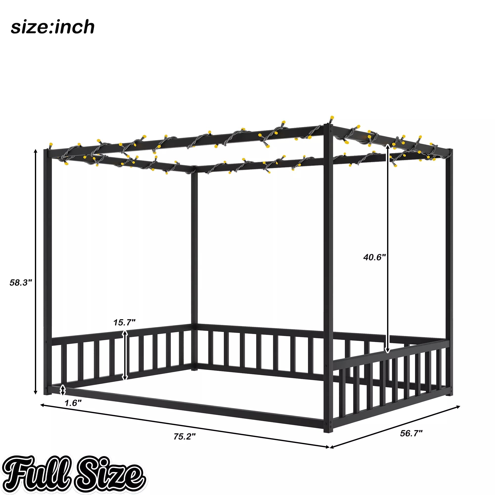 Bellemave® Metal Canopy Floor Bed with Guardrails - Bellemave