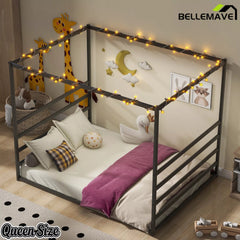 Bellemave® Metal Canopy Floor Bed with Guardrails - Bellemave