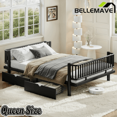 Bellemave® Metal Daybed Frame with Storage Drawers & Detachable Fence, Can be Transformed into Platform Bed with Upgraded Safety Round - Pipe Design - Bellemave
