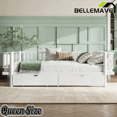 Bellemave® Metal Daybed Frame with Storage Drawers & Detachable Fence, Can be Transformed into Platform Bed with Upgraded Safety Round - Pipe Design - Bellemave
