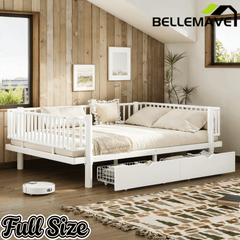Bellemave® Metal Daybed Frame with Storage Drawers & Detachable Fence, Can be Transformed into Platform Bed with Upgraded Safety Round - Pipe Design - Bellemave