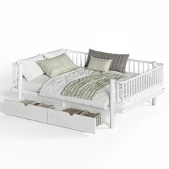 Bellemave® Metal Daybed Frame with Storage Drawers & Detachable Fence, Can be Transformed into Platform Bed with Upgraded Safety Round - Pipe Design - Bellemave