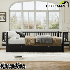 Bellemave® Metal Daybed Frame with Storage Drawers & Detachable Fence, Can be Transformed into Platform Bed with Upgraded Safety Round - Pipe Design - Bellemave