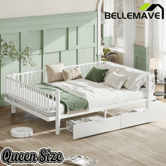 Bellemave® Metal Daybed Frame with Storage Drawers & Detachable Fence, Can be Transformed into Platform Bed with Upgraded Safety Round - Pipe Design - Bellemave