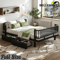 Bellemave® Metal Daybed Frame with Storage Drawers & Detachable Fence, Can be Transformed into Platform Bed with Upgraded Safety Round - Pipe Design - Bellemave