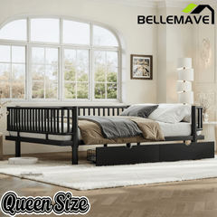 Bellemave® Metal Daybed Frame with Storage Drawers & Detachable Fence, Can be Transformed into Platform Bed with Upgraded Safety Round - Pipe Design - Bellemave