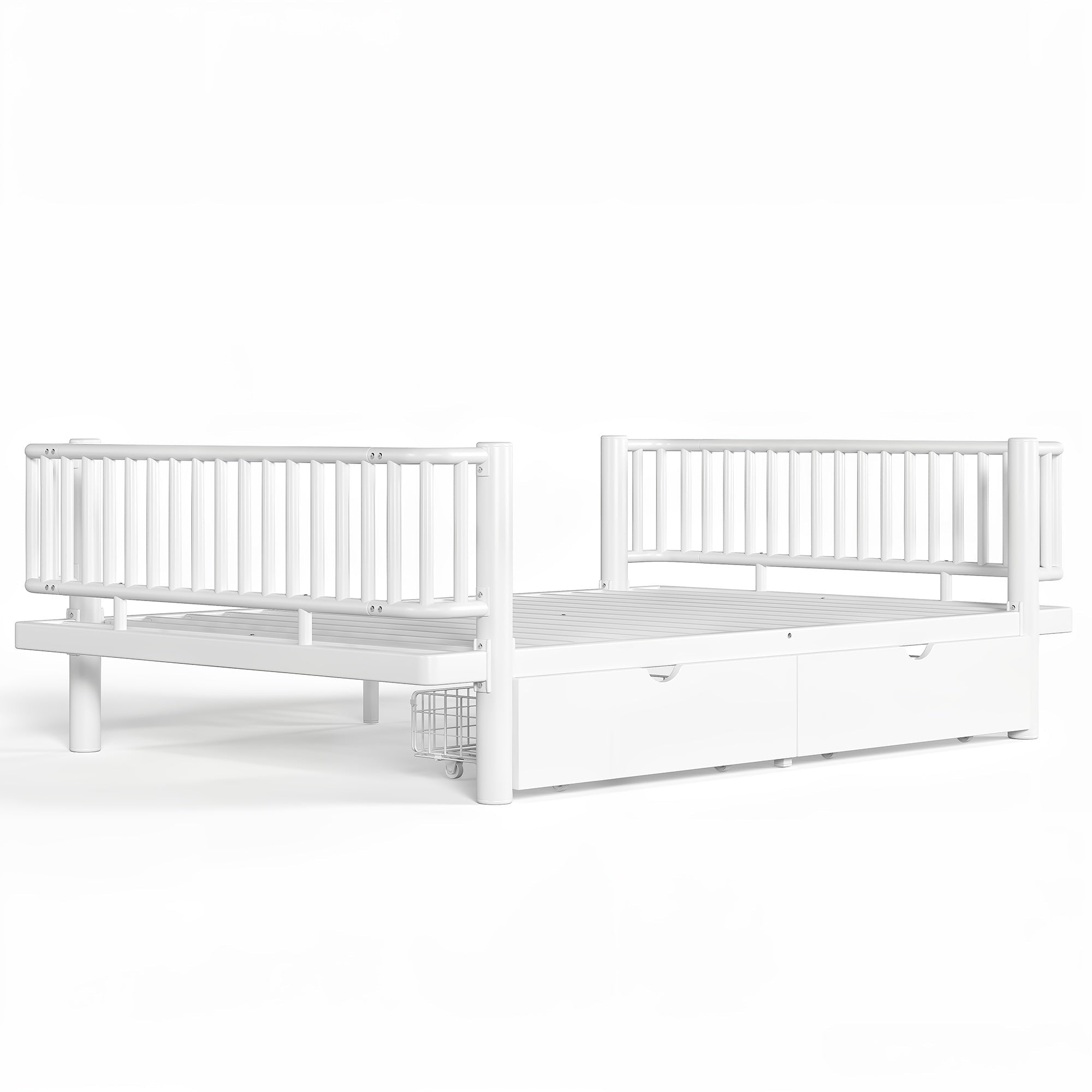 Bellemave® Metal Daybed Frame with Storage Drawers & Detachable Fence, Can be Transformed into Platform Bed with Upgraded Safety Round - Pipe Design - Bellemave