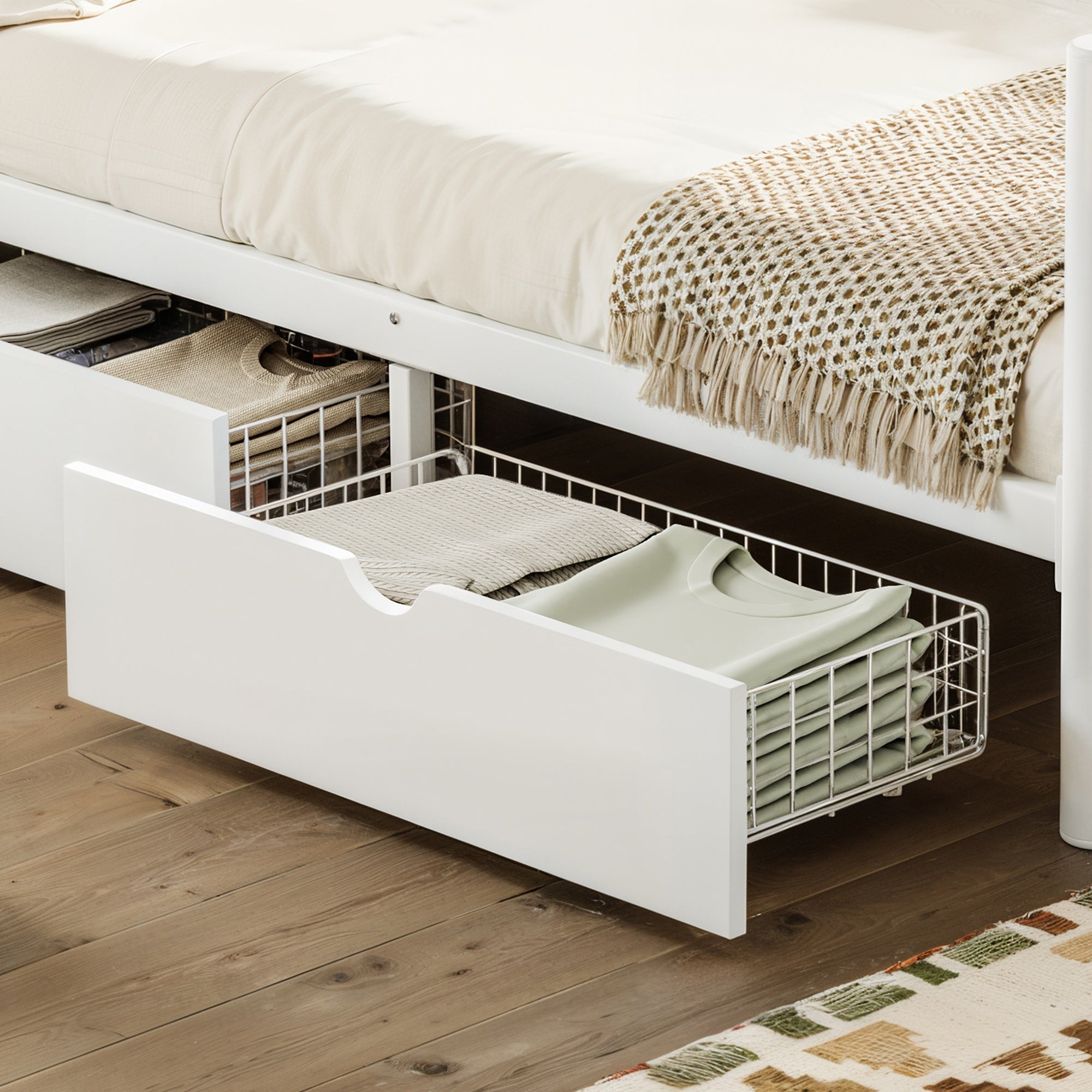 Bellemave® Metal Daybed Frame with Storage Drawers & Detachable Fence, Can be Transformed into Platform Bed with Upgraded Safety Round - Pipe Design - Bellemave