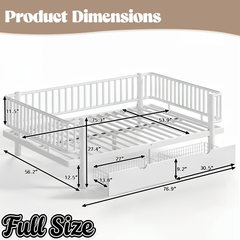 Bellemave® Metal Daybed Frame with Storage Drawers & Detachable Fence, Can be Transformed into Platform Bed with Upgraded Safety Round - Pipe Design - Bellemave