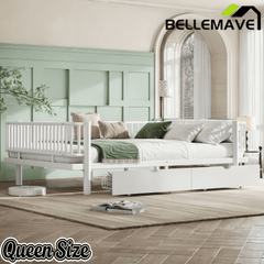 Bellemave® Metal Daybed Frame with Storage Drawers & Detachable Fence, Can be Transformed into Platform Bed with Upgraded Safety Round - Pipe Design - Bellemave
