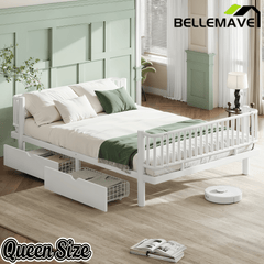 Bellemave® Metal Daybed Frame with Storage Drawers & Detachable Fence, Can be Transformed into Platform Bed with Upgraded Safety Round - Pipe Design - Bellemave