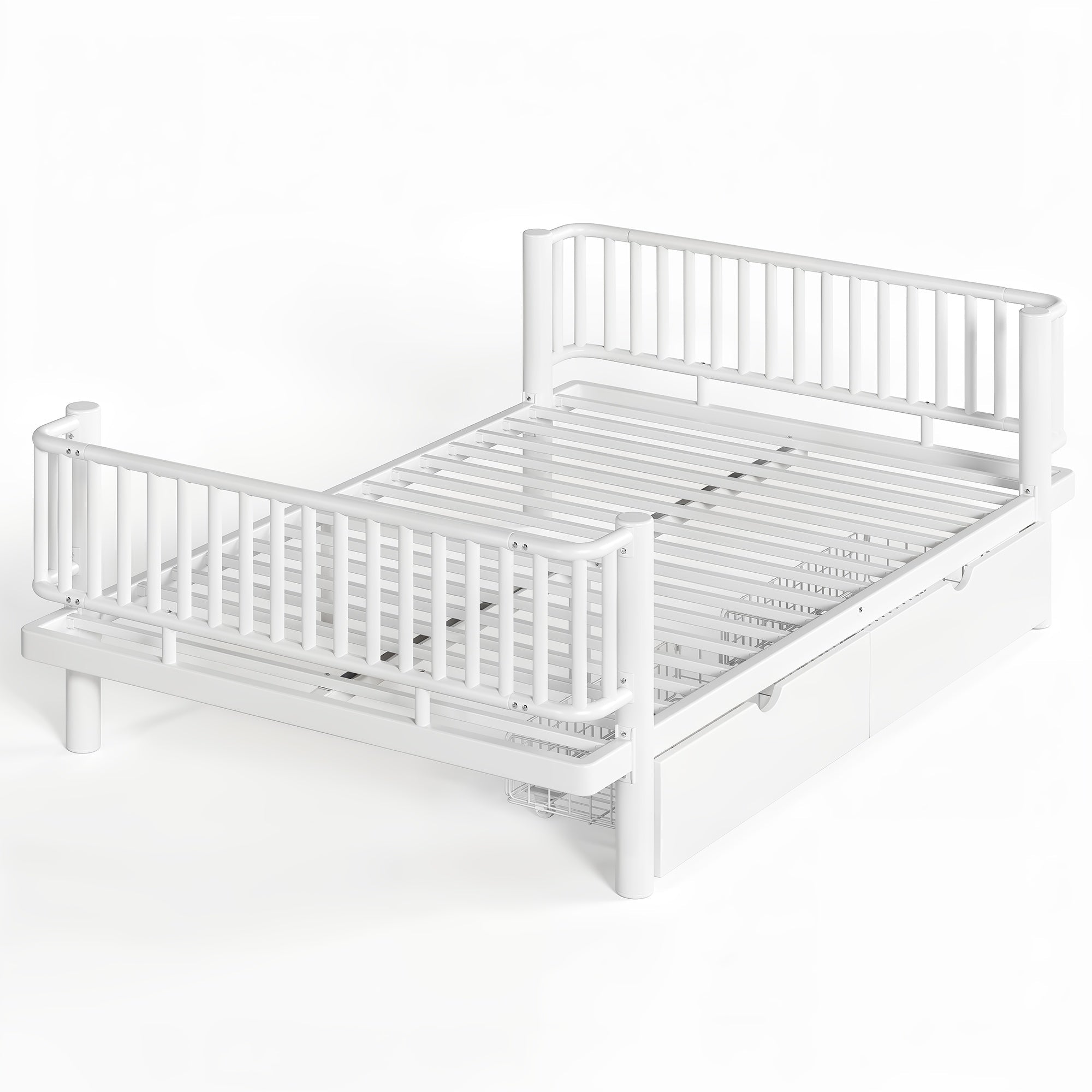 Bellemave® Metal Daybed Frame with Storage Drawers & Detachable Fence, Can be Transformed into Platform Bed with Upgraded Safety Round - Pipe Design - Bellemave